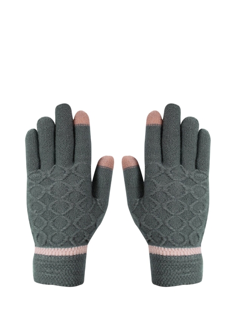 

LOOM LEGACY Women Grey & Pink Patterned Hand Gloves