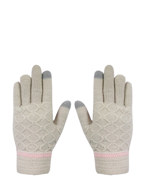 

LOOM LEGACY Women Off-White & Pink Patterned Hand Gloves