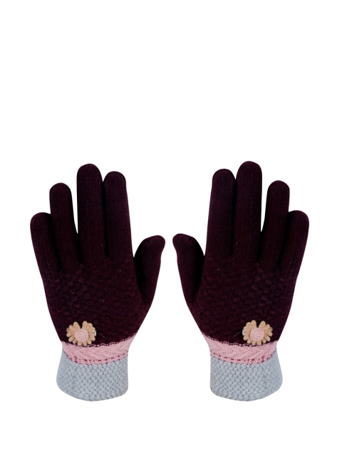 

LOOM LEGACY Women Purple & Grey Patterned Hand Gloves