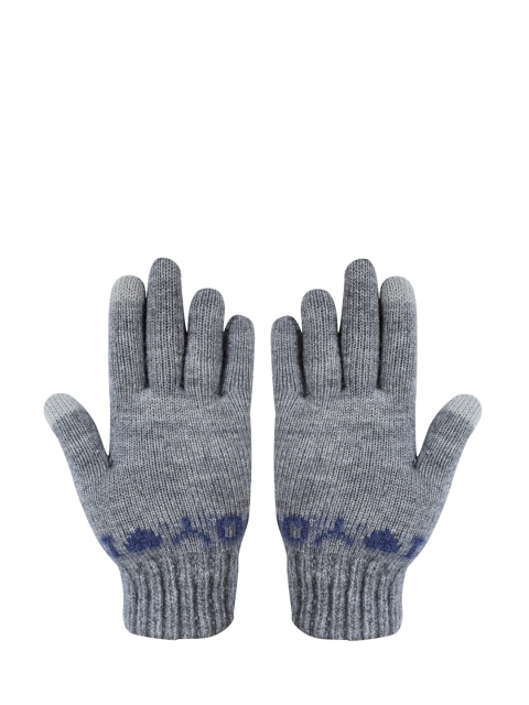 

LOOM LEGACY Women Grey & Blue Patterned Hand Gloves