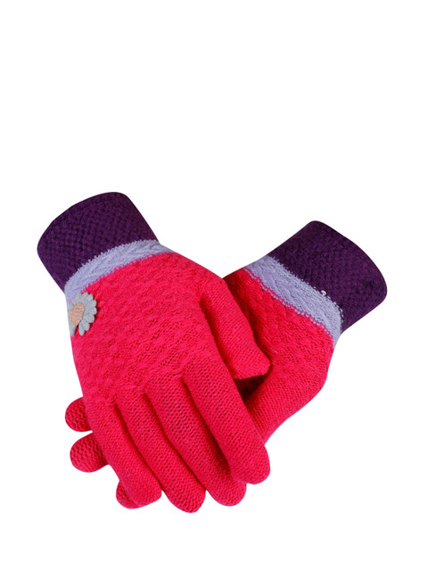 

LOOM LEGACY Women Magenta Self Design Acrylic Hand Gloves