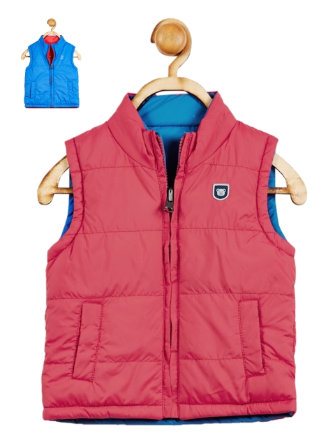 

612 league Boys Red Reversible Crop Padded Jacket with Patchwork