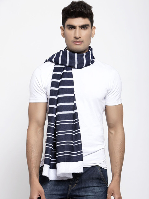 

Calvadoss Men White & Blue Striped Stole