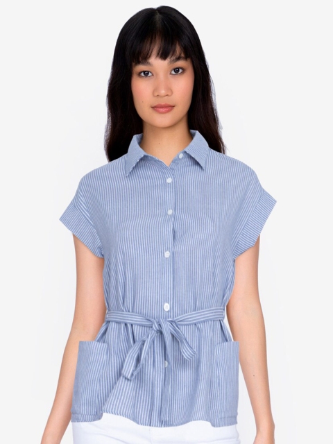 

ZALORA BASICS Blue Cuffed Sleeve Shirt Top