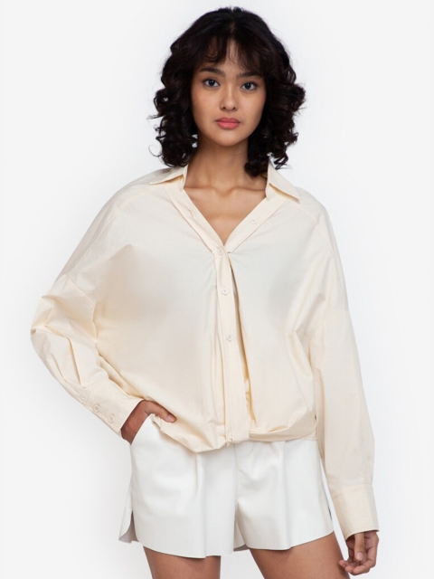 

ZALORA BASICS Beige Oversized Pure Cotton Twist Front Shirt Style Top