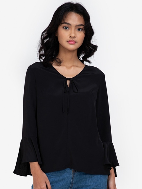 

ZALORA BASICS Black Pure Cotton Bell Sleeves Top