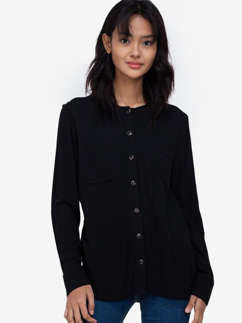 

ZALORA BASICS Women Black Double Pocket Blouse