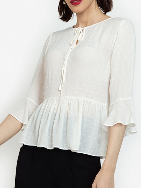 

ZALORA BASICS Women White Tie-Up Neck Peplum Top