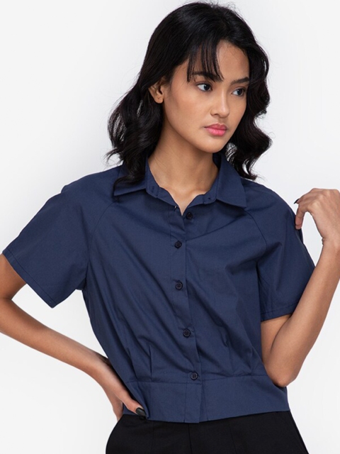 

ZALORA BASICS Woman Navy Blue Shirt Collar Tunic