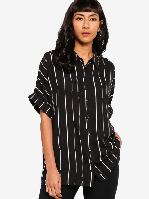 

ZALORA BASICS Women Black & White Striped Casual Shirt