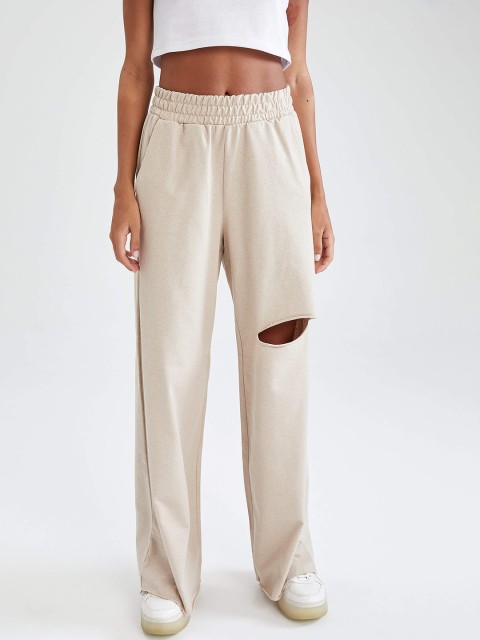 

DeFacto Women Beige Solid Slash Knee Relaxed Fit Track Pants