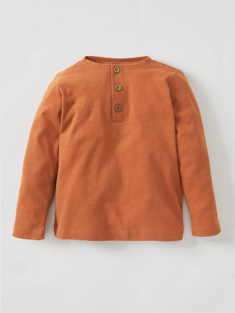 

DeFacto Boys Rust Orange Solid Cotton Henley Neck T-shirt