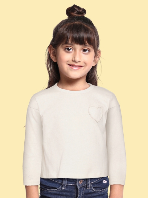 

DeFacto Girls Off White Cotton T-shirt with Applique Detail