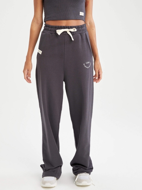 

DeFacto Women Charcoal Grey Organic Cotton Solid Track Pants