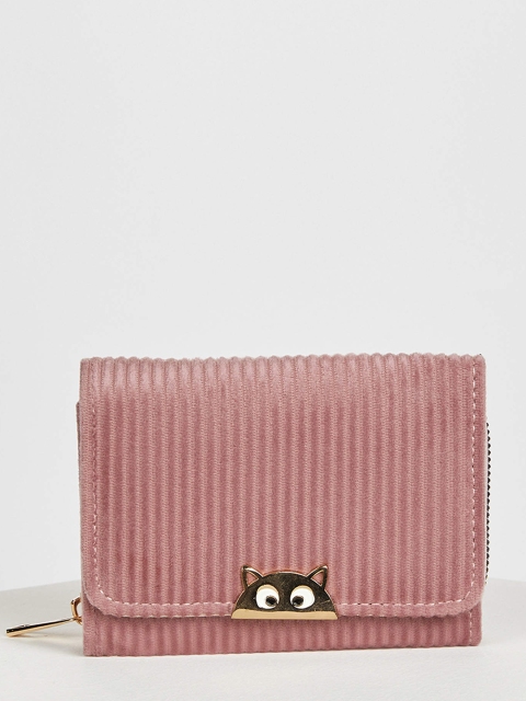 

DeFacto Women Pink Self-Striped Three Fold Wallet