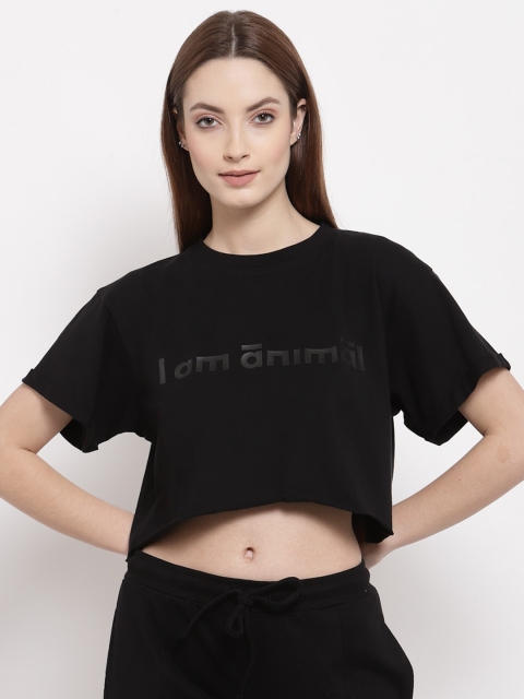 

I Am Animal Women Black Organic Cotton Loose Box Fit Wild Crop Top