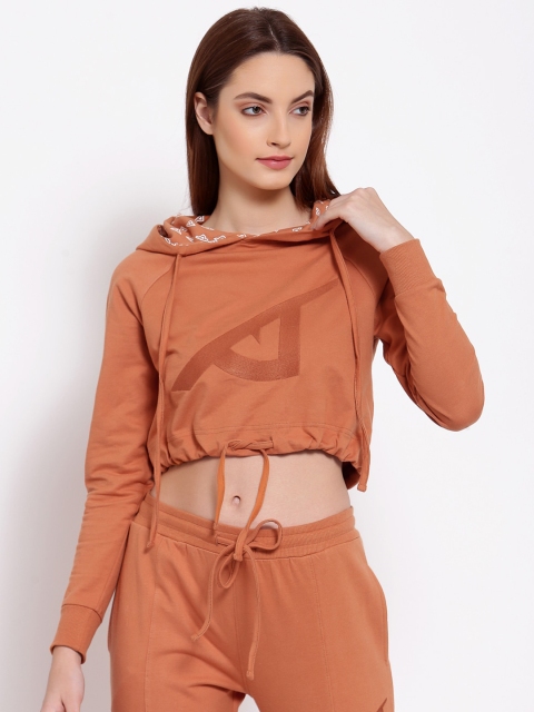 

I Am Animal Women Orange Organic Cotton Hooded Neck Regular Fit Crop Sweatshirt Hoodie