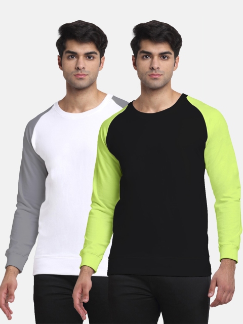 

Friskers Men Pack of 2 Black & White Colourblocked Fleece Sweatshirts