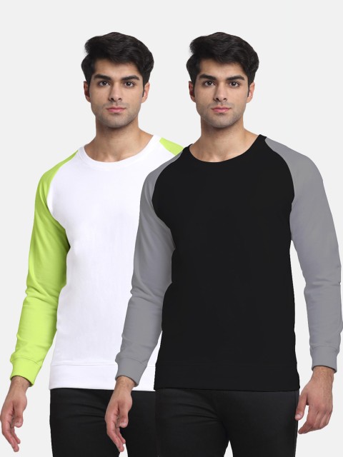 

Friskers Men Pack Of 2 Colourblocked Round-Neck Sweatshirts, Multi