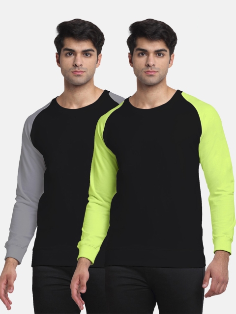 

Friskers Men Pack of 2 Colourblocked Raglan Sleeves Sweatshirt, Black