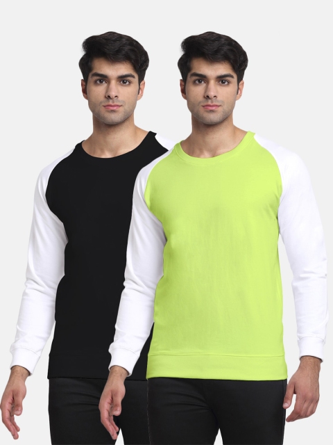 

Friskers Men Pack Of 2 Colourblocked Round-Neck Sweatshirts, Fluorescent green