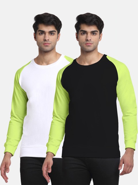 

Friskers Men Pack of 2 Black & White Colourblocked Fleece Sweatshirts