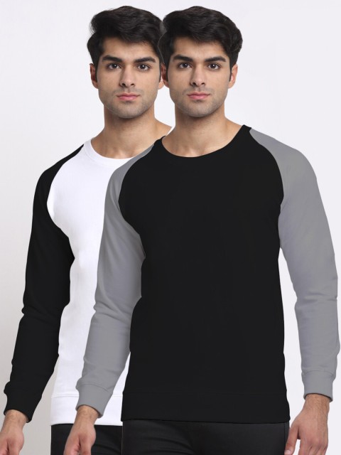 

Friskers Men Pack Of 2 Colourblocked Round-Neck Sweatshirts, Multi