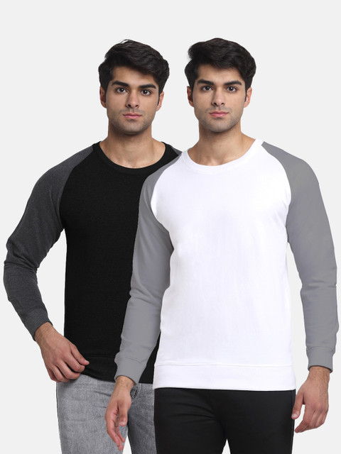 

Friskers Men Pack of 2 Black & White Colourblocked Fleece Sweatshirts