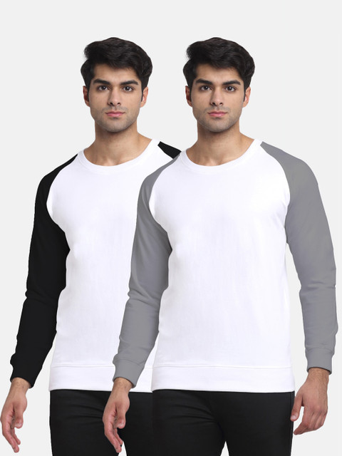 

Friskers Men Pack of 2 Solid Sweatshirts, White