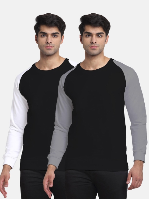 

Friskers Men Pack Of 2 Colourblocked Round-Neck Sweatshirts, Black
