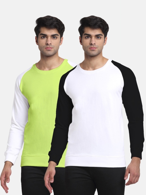 

Friskers Men Pack of 2 Colourblocked Raglan Sleeves Sweatshirt, White