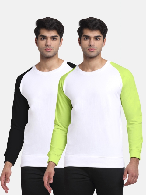 

Friskers Men Pack Of 2 Solid Loop Net Self Design Sweatshirts, White