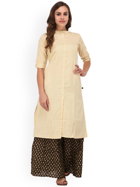 

Pistaa Women Beige Pure Cotton Solid Straight Kurta