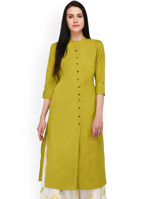 

Pistaa Women Green Pure Cotton Solid Straight Kurta