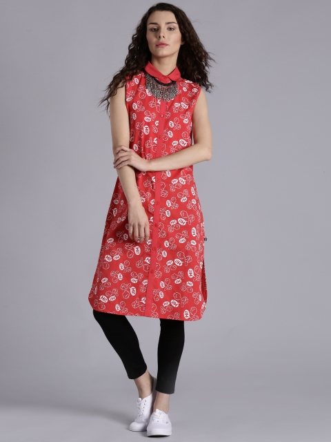 

Kook N Keech Disney Women Red Printed Longline Shirt Style Pure Cotton Top
