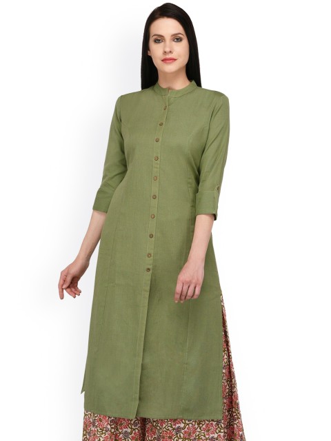 

Pistaa Women Green Pure Cotton Solid Straight Kurta