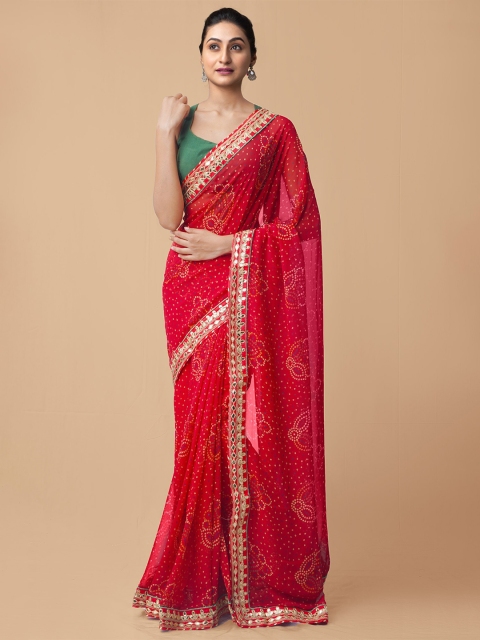 

Unnati Silks Women Red Bandhani Chiffon Saree