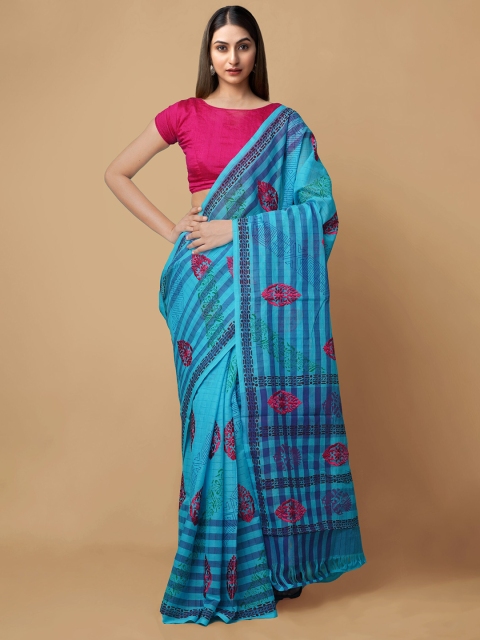 

Unnati Silks Blue Ethnic Motifs Pure Cotton Saree
