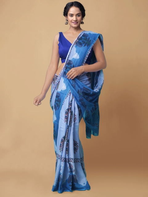 

Unnati Silks Women Blue Pure Sustainable Kota Cotton Hand Block Printed Saree