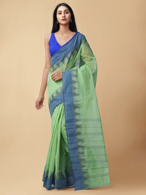 

Unnati Silks Women Green Pure Cotton Sustainable Bengal Tant Woven Design Saree