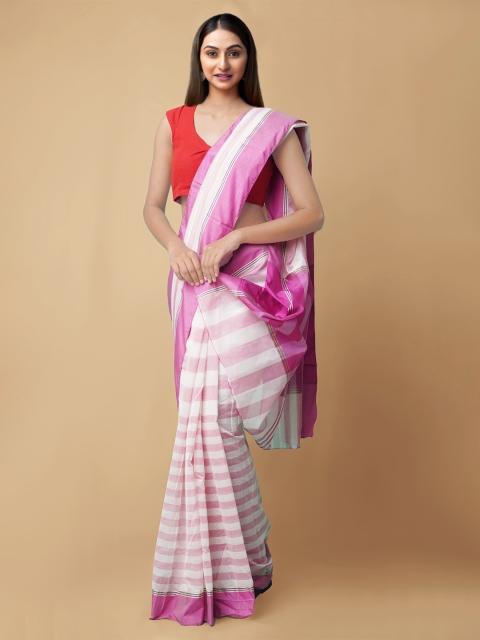 

Unnati Silks Women Cream & Pink Chanderi Sico Woven Design Saree