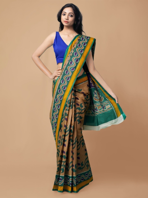 

Unnati Silks Brown & Green Pure Cotton Kovai Saree