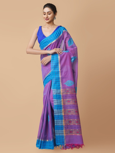 

Unnati Silks Purple & Blue Floral Pure Cotton Mangalagiri Saree