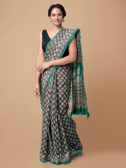 

Unnati Silks Green & Grey Batik Pure Cotton Kota Saree