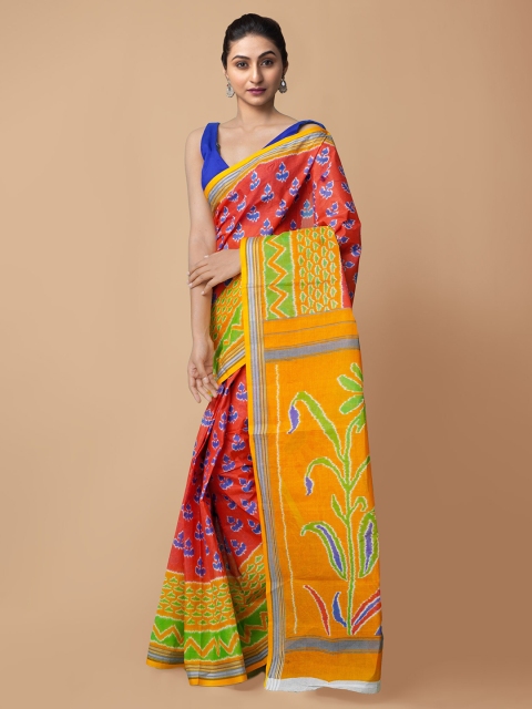 

Unnati Silks Magenta & Mustard Ethnic Motifs Pure Cotton Kovai Saree