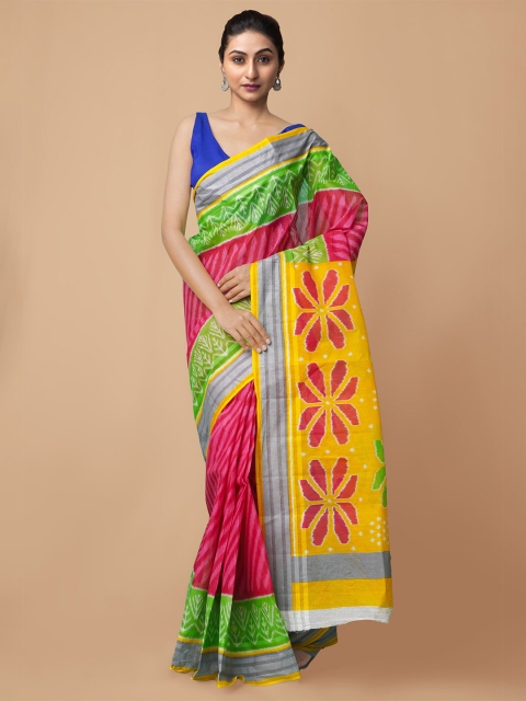 

Unnati Silks Pink & Yellow Floral Pure Cotton Kovai Saree