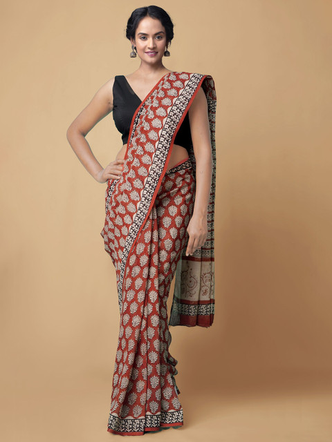 

Unnati Silks Red & Beige Floral Pure Cotton Kota Saree