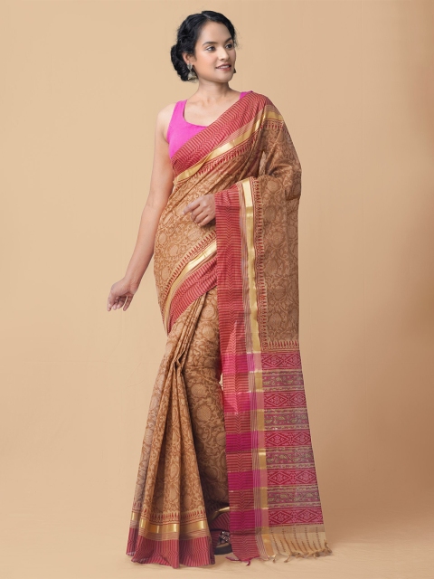 

Unnati Silks Brown & Red Ethnic Motifs Pure Cotton Mangalagiri Saree