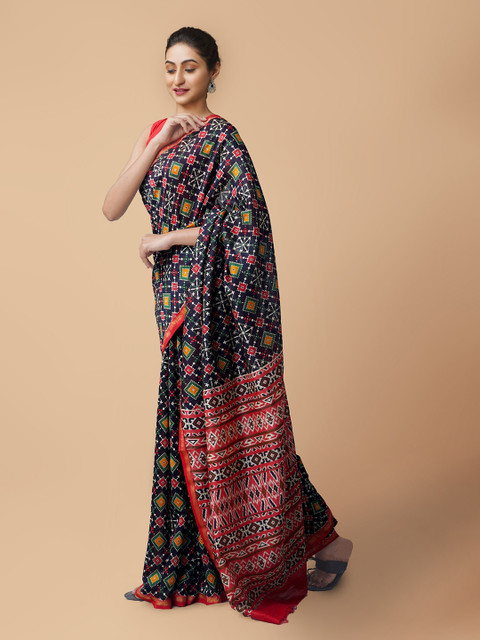 

Unnati Silks Black Ethnic Motifs Silk Cotton Chanderi Saree