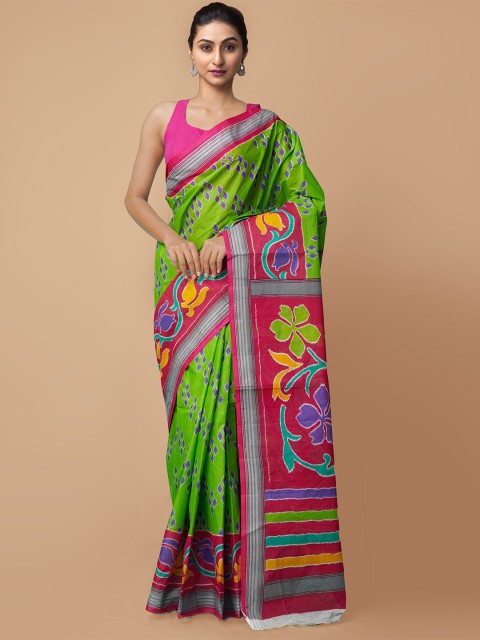

Unnati Silks Green & Red Ethnic Motifs Pure Cotton Kovai Saree